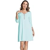 GYS Bamboo Viscose Women's Nightgowns 3/4 Sleeve V Neck Comfy Knee-length Sleepwear