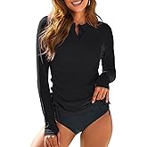 Dokotoo Women's Long Sleeve Rash Guard Half Zip Ruched Swim Shirt Sun Protection Top