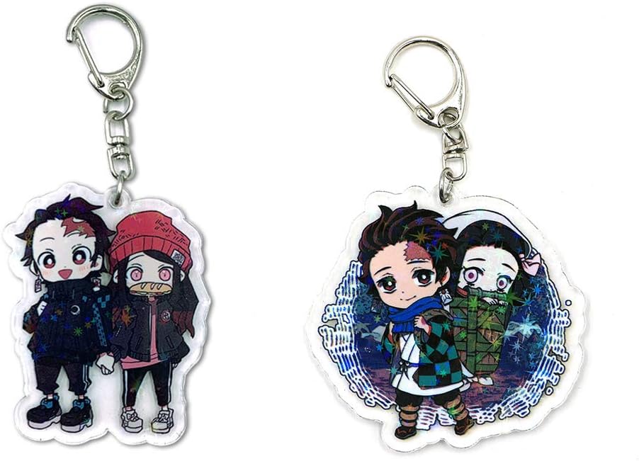 A Set 2 pcs Demon Slayer: Kimetsu no Yaiba Keychains Pendant Hanging Ornament