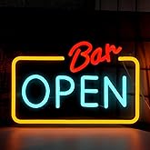 Radineon Bar Open Neon Sign for Business, Light up Open Signs for Wall Decor, Dimmable USB Open Neon Light for Beer Bar Pub Party Man Cave Room Art Decor Gift