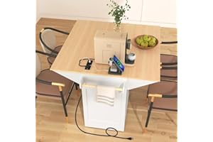 Kennkari Rolling Kitchen Island with 2 Drop Leaf and Power Outlet, Island Table on Wheels with Towel Rack and Spice Rack, Kitchen Cart with Storage Cabinet and Drawers (White)