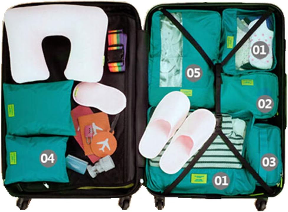 Packing Cubes，Suitcase Organiser Bags， Value Set for Travel Luggage Organiser Bag Compression Pouches Clothes Suitcase 7PCS, Green