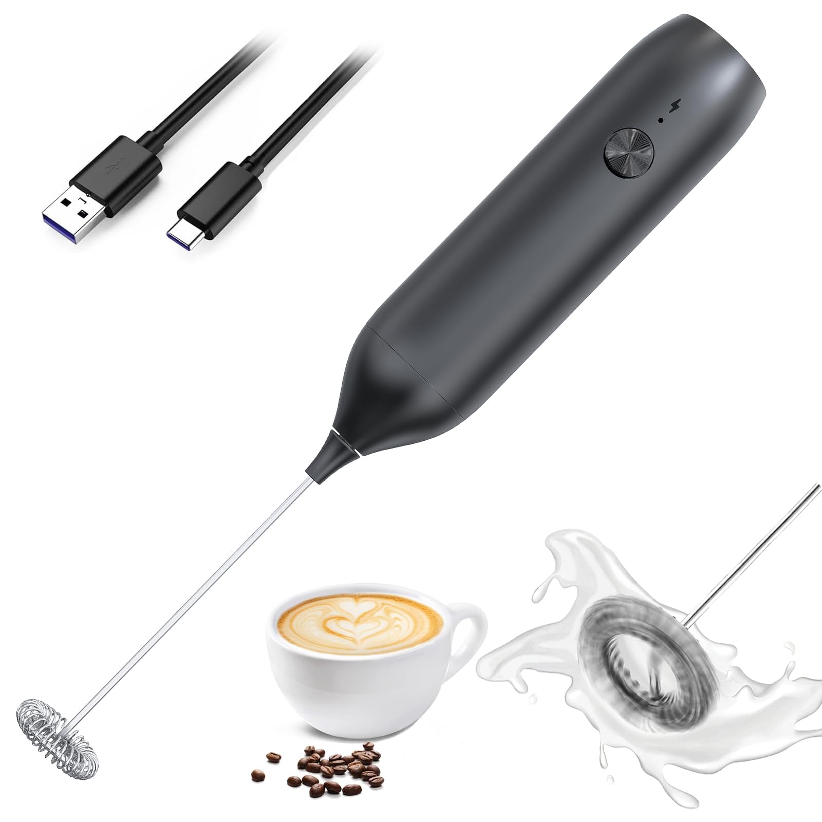Photo 1 of Hemixye Rechargeable Milk Frother Wand,Drink Mixer Handheld,Electric Whisk with USB-C,Foam Maker for Coffee Stirrer,Hand Blender for Lattes,Matcha,Cappuccino,Frappe,Hot Chocolate.