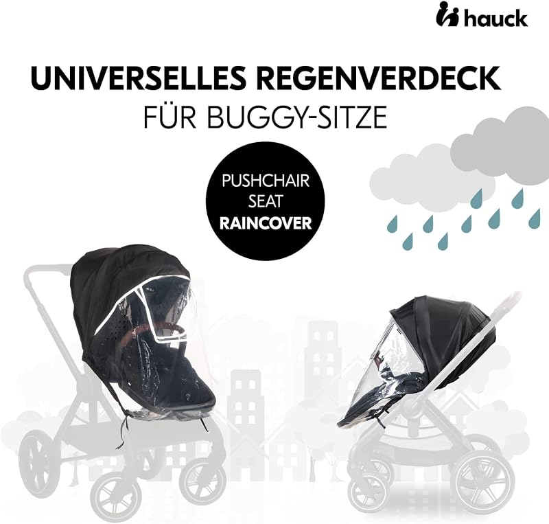 Universal Kinderwagen Regenschutz 91 x 92 x 85 cm mit Reflektierender Umrandung, Kontakt & Belüftungs Fenster, Einfache Klettverschluss Befestigung am Kinderbuggy Sitz (Transparent)