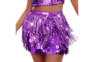 Brishow Sparkly Fringe Sequin Skirt Mermaid Costume Dancing Skirts for Women Silver