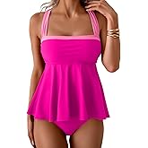 Aidonger Tankini Swimsuit for Women Color Block Tummy Control Two Piece Bathing Suit Slimming Swim Top with Bottom