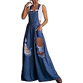 loveimgs Women's Casual Ripped Adjustable Denim Overalls Baggy Wide Leg Bib Pants Palazzo Jumpsuit