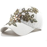 Gudessly Bling Women Baseball Cap Flower Snapback Rhinestone Sun Hats Adjustable Denim Jeans Hat