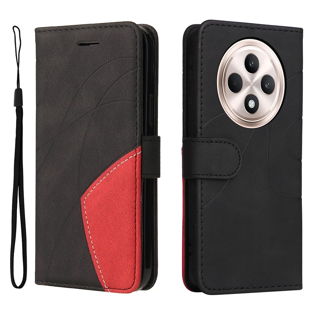 XINNI Protective Phone Case for OPPO Reno 12 F 5G/OPPO Reno 12 FS 5G, PU/TPU Vintage Flip Leather Shockproof Cover Magnetic Book Style Wallet, Black