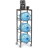 5 Gallon Water Jug Holder - 3-Tier Water Jug Rack with Wheel Reinforced X-Shape Design, 5 Gallon Water Jug Stand with Storage Shelves for Kitchen, Living Room, Office