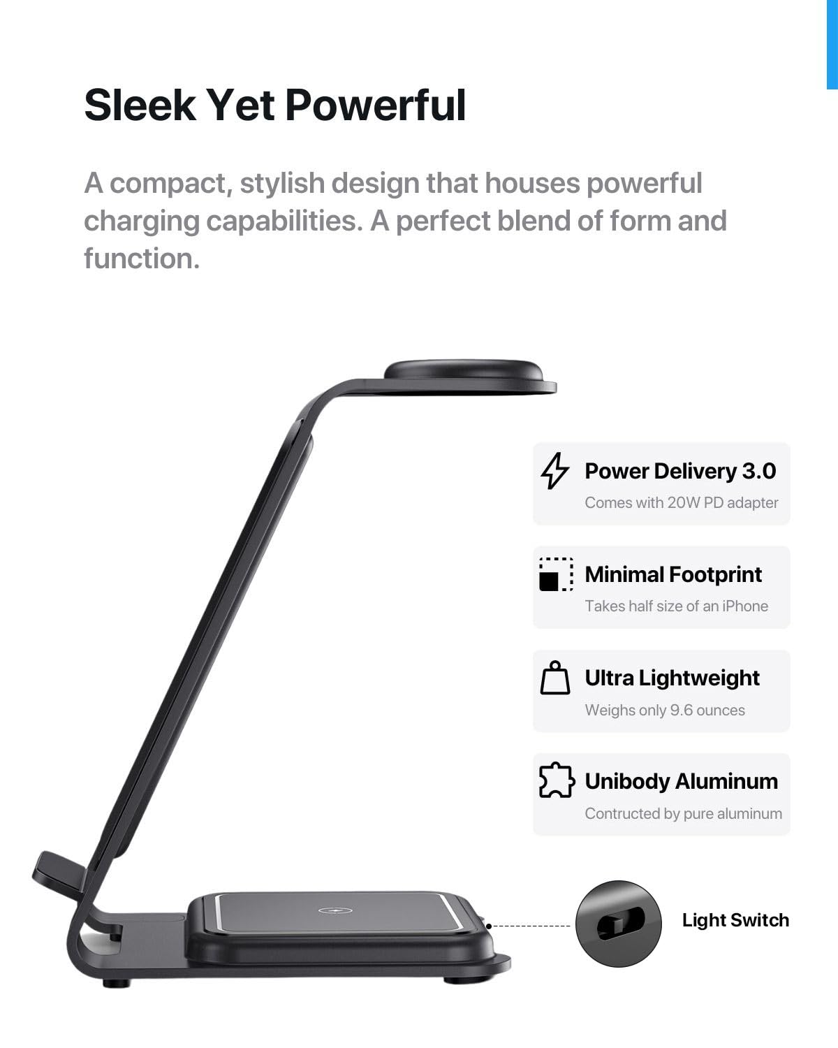 Intoval 3 in 1 Wireless Charging Station for iPhone 16 15 14 13 12 11 X Pro Max, Wireless Charger for Apple Watch Ultra 3 SE 9 8 7 6 5 4 3 2, for AirPods 4 Pro Pro 2 3 (Y93, Grey)