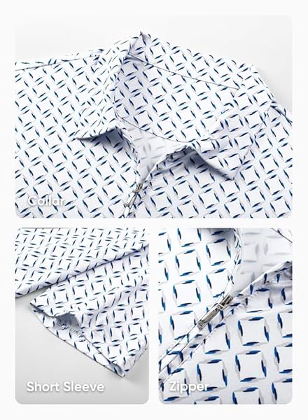 JMIERR PREMIUM GOLF SHIRTS FOR MEN MOISTURE WICKING QUICK DRY PRINT PERFORMANCE ZIPPER COLLARED POLO SHIRT, S, DUSK BLUE