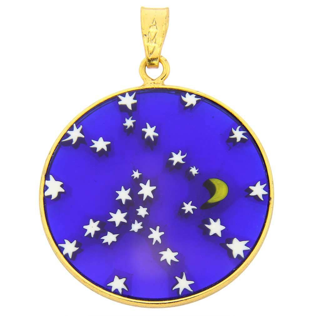Glass Of Venice Murano Glass Millefiori Pendant Starry Night in Gold-Plated Frame 1"