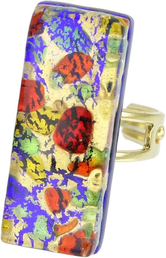 Glass Of Venice Murano Glass Venetian Reflections Rectangular Adjustable Ring - Golden Meadow, Gold,Golden - Image 4