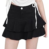 SMIUPIN Women's Casual Denim Mini Skirt Ruffled Slim A-line Pleated Jean Short Skirt
