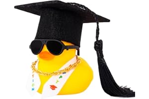 wonuu Graduation Stole Rubber Ducks, Dashboard Decorations Duck for Car Ornament Accessories with Hat Sunglasses Sash Chain (Black)