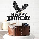 VQOUZVSR Eagle Themed Birthday Cake Topper,for Boys Men Birthday Party | Black Glitter Happy Birthday Decorations for Boys Men Birthday Party Supplies 1 Pack