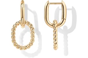 PAVOI 14K Gold Plated Convertible Paperclip Earrings for Women - Trendy Paper Clip Link Huggie Hoop Earrings - Chain Link Drop Dangle Hoops with Cubic Zirconia - Two-Toned Statement Jewelry