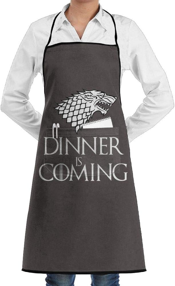 Grtswp Dinner is Coming Printed Adjustable Bib Apron with Pocket Kitchen Chef Aprons for Unisex