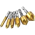 Bestgle 6 Pcs Countersink Chamfer Drill Bits Set 82 Degree Chamfering Cutter 1/4 Inch Hex Shank 5 Flutes Chamfer Tapered Bit 