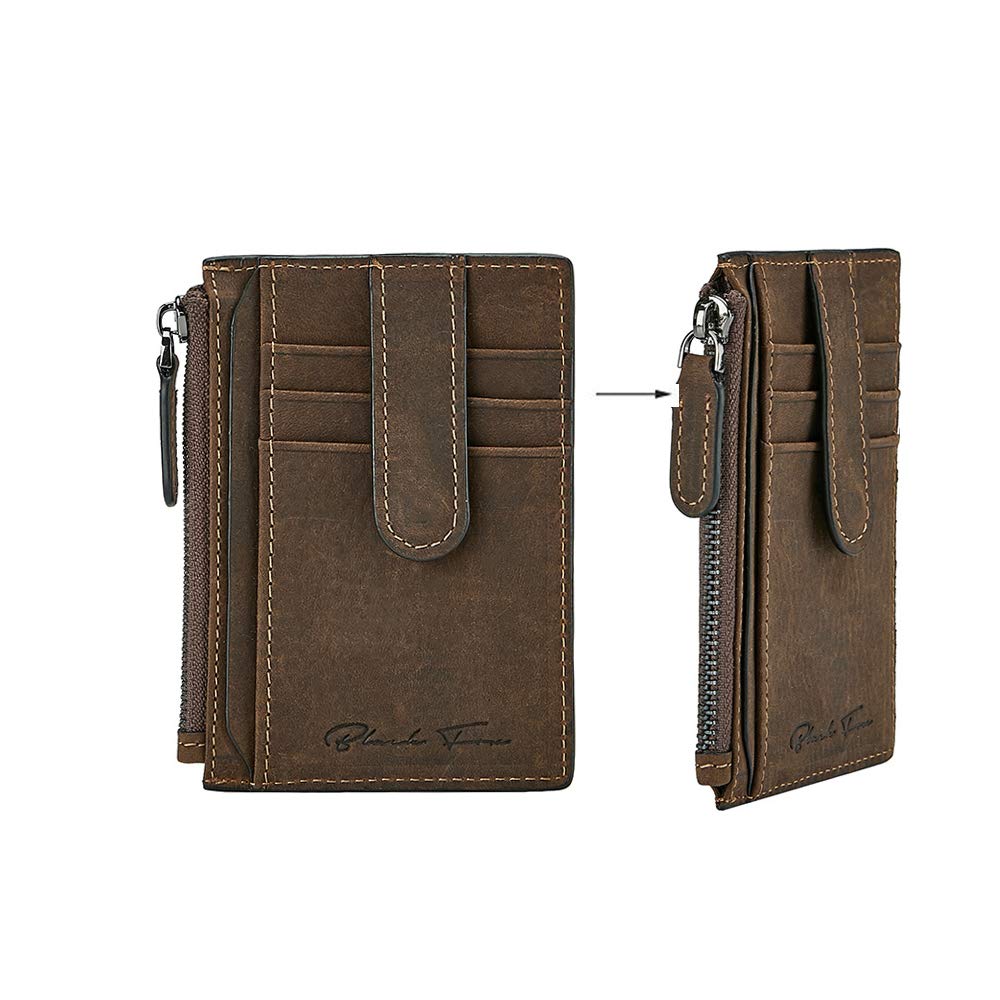 Slim Money Clip Leather Wallet for Men/Women, Pocket RFID Blocking Card Holder with Zipper,Genuine Leather Pocket Wallet