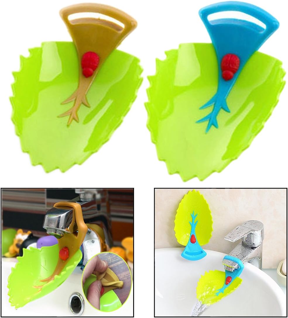 Itian 2 Piece Leaves Shape Water Faucet Tap Extender Toddler Children Kids Hand Washing Sink Randomly Children Cartoon Water Chute