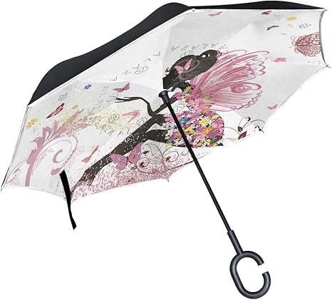 Amazon Co Jp Akiraki 逆さ傘 逆折り式傘 長傘 逆転傘 車用傘 逆傘 レディース メンズ 蝶 ピンク 女の子 オシャレ 白 ホワイト 日傘 傘 Uvカット 晴雨兼用 手離れc型手元 折りたたみ ゴルフ用 耐風 撥水加工 自立傘 遮光断熱 大きい 母の日 敬老の日 ホーム キッチン