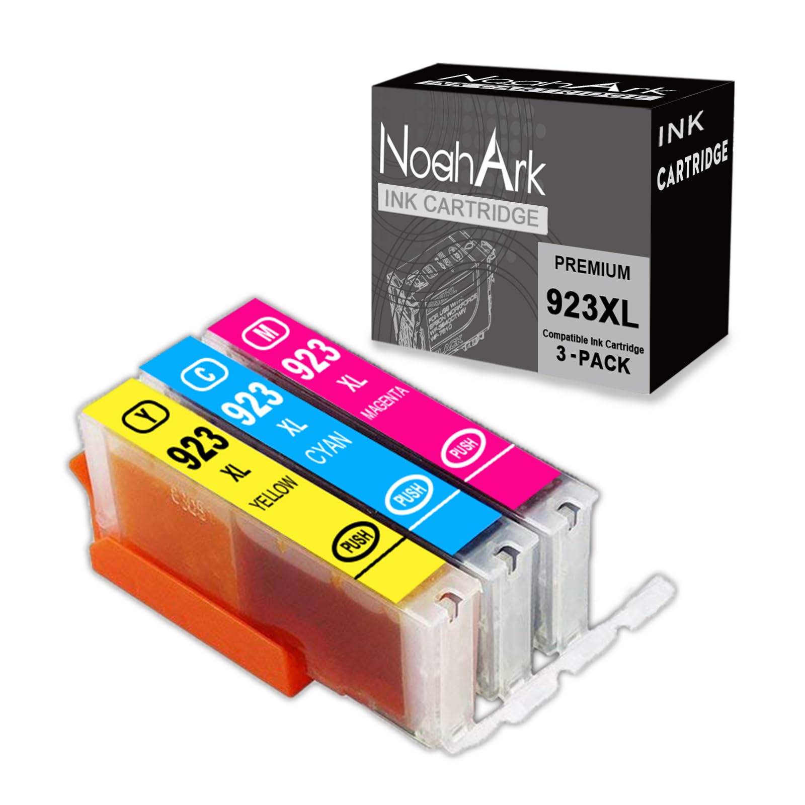 Photo 1 of NoahArk 3 Packs 923XL 923 (with Chip) Compatible Ink Cartridges Replacement for HP 923 923XL for OfficeJet Pro 8135e 8130e 8139e 8138e 8122e 8120e 8124e 8125e 8132e 8134e (Cyan, Magenta, Yellow)