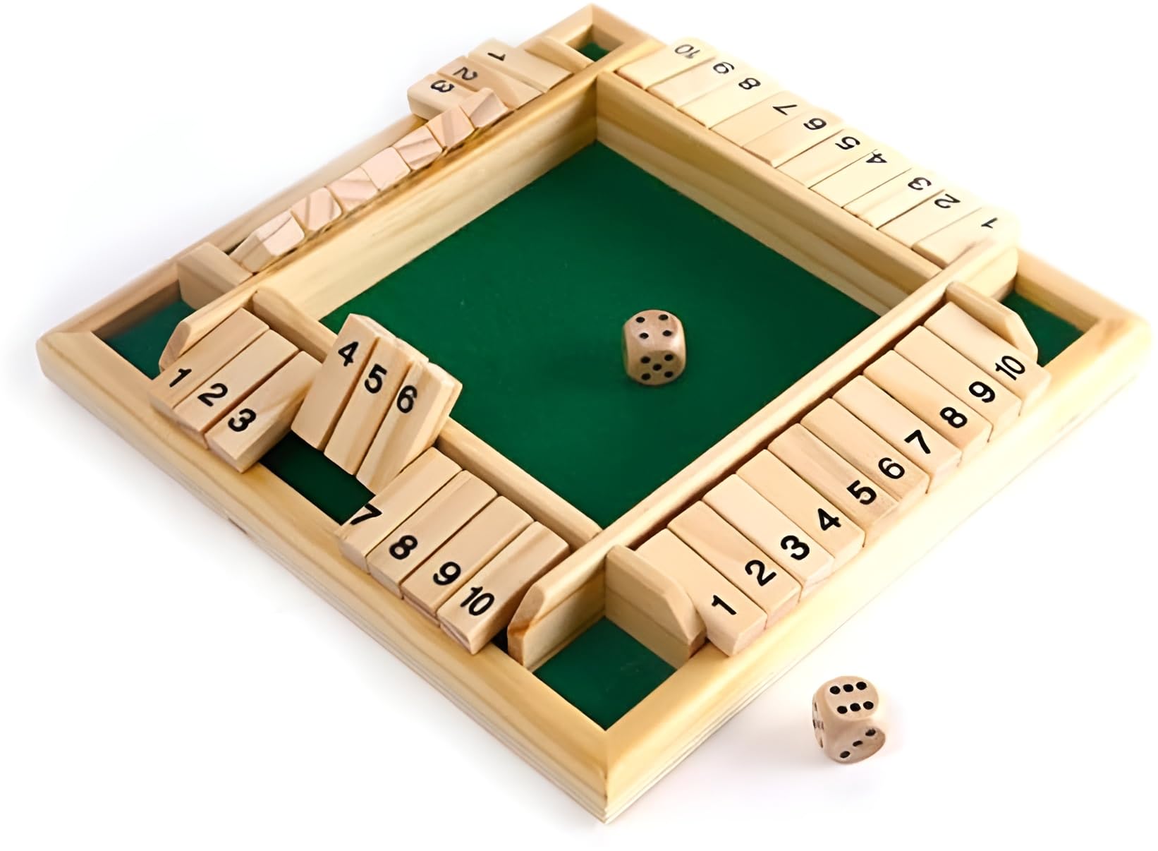 KAV Wooden Shut The Box Table Board Game for 2-4 Players with 10 Number Sided Dice, Perfect Traditional Solitaire and Puzzle Game for Kids and Adults