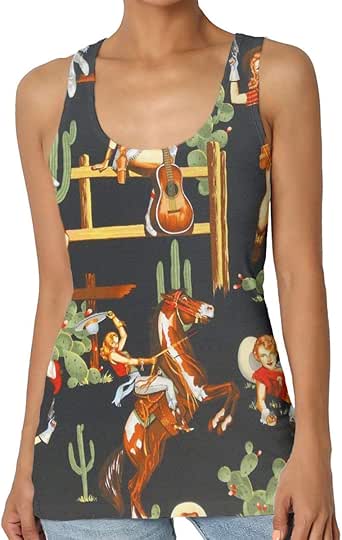 Amazon.com: Go KJ Cowgirl Cactus Pattern Tank Top Women's ...