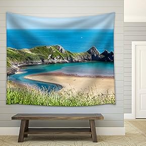Landscape of Mountains and Blue Bay - Fabric Wall Tapestry Home Decor - 51x60 inches