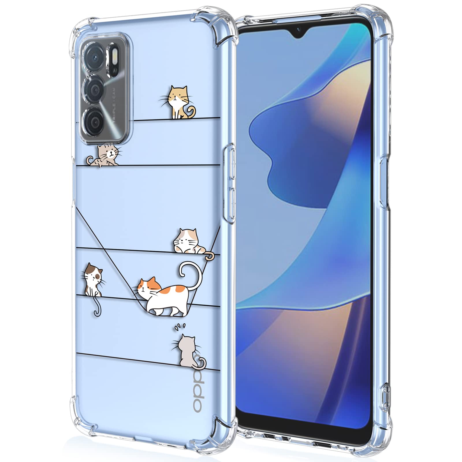 XINYEXIN Case for Oppo A16 / Oppo A16s / Oppo A54s, Painting Flower Pattern Clear Case Soft TPU Silicone Case Slim Shockproof Bumper Girl Women Phone Cover - Kitten