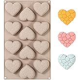 Valentine's Day Silicone Heart Molds, 12-Cavity Cracks Heart Shaped Chocolate Molds for Candy Jello Pudding Cookie Ice Cube Resin Cupcake Topper Cake Decoration, 11.3 x 6.73 x 0.94 inches