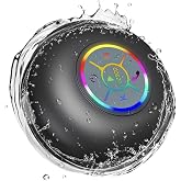 Luzsco Bluetooth Shower Speaker with LED, Wireless Mini Speaker - Black | Built-In Mic, Suction Cup, IPX4 Water Resistance, Portable Design, Travel, Pool, &amp; Outdoor Use