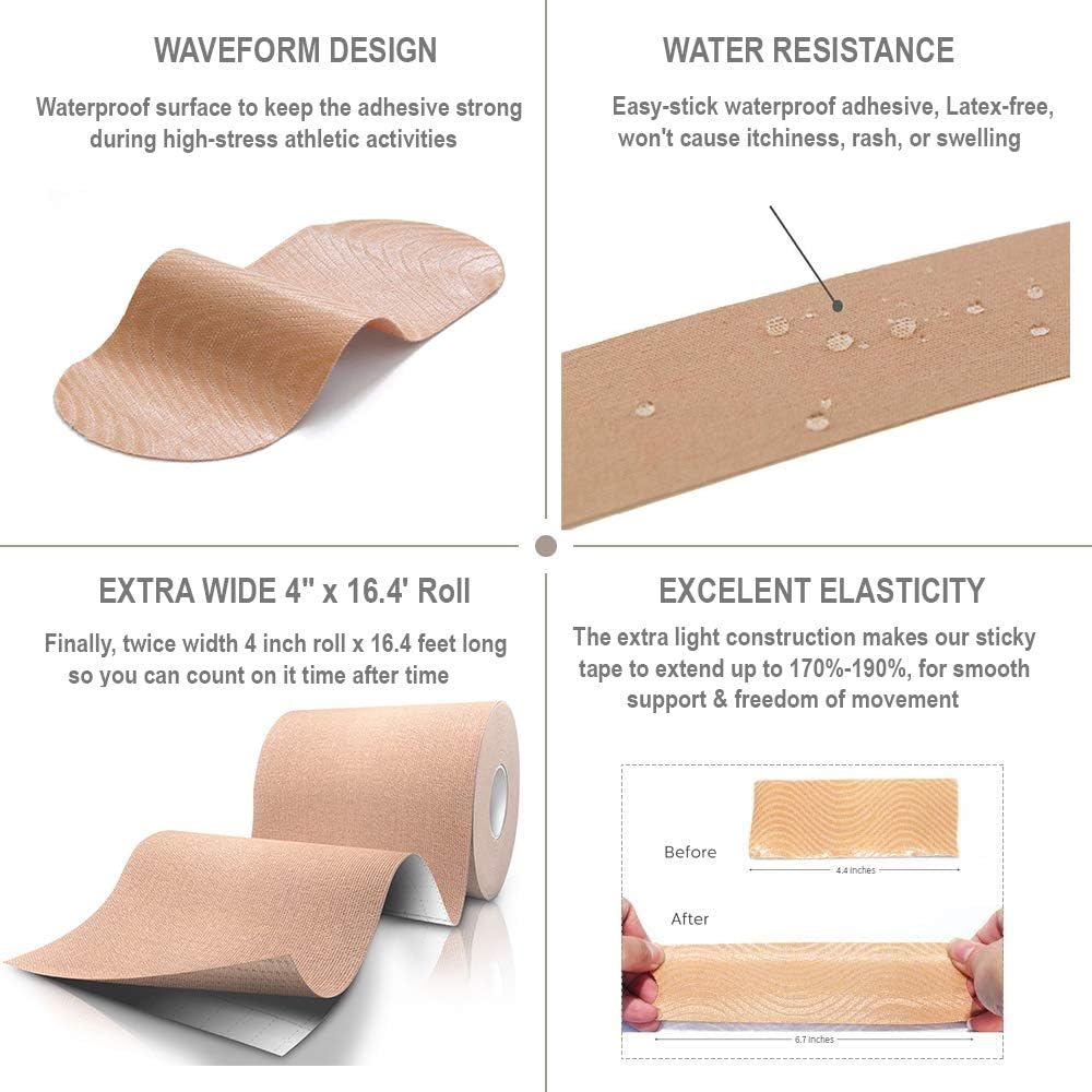 Amazon Com Kinesiology Tape Extra Wide 4 X 16 4 Roll Physio Athletic Roll Medical Kinetic Knee Taping Sports Kt Shoulder Wrist Tapes Kinesio Logy Taping Guide Breast Waterproof Tex Rock Boob