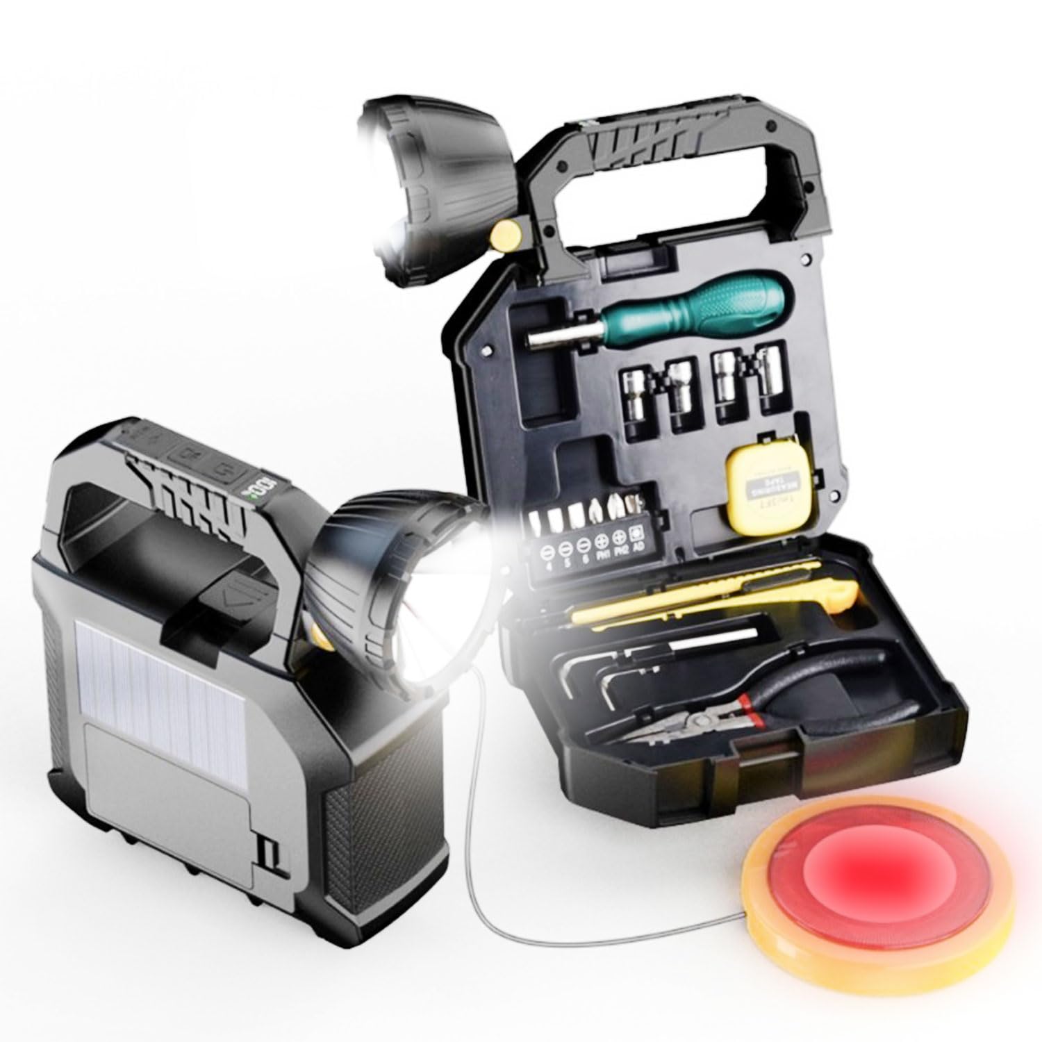 Photo 1 of ***MISSING PIECES*** HAASHADA LED Searchlights Spotlight,15- In-1 Multi-Functional Tool Kits, 20000LM 5 Modes Rechargeable LED Flashlight with Tool Sets Tape Measure Knife Screwdriver Handle for Home Outdoor Emergency