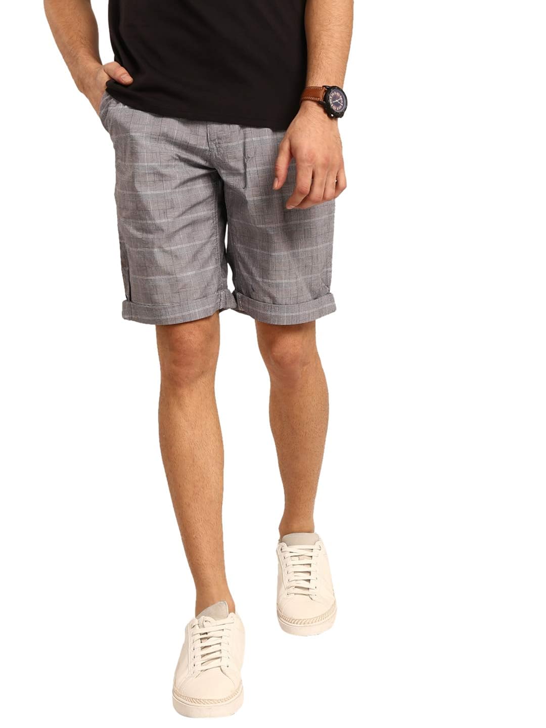 mens grey check chinos