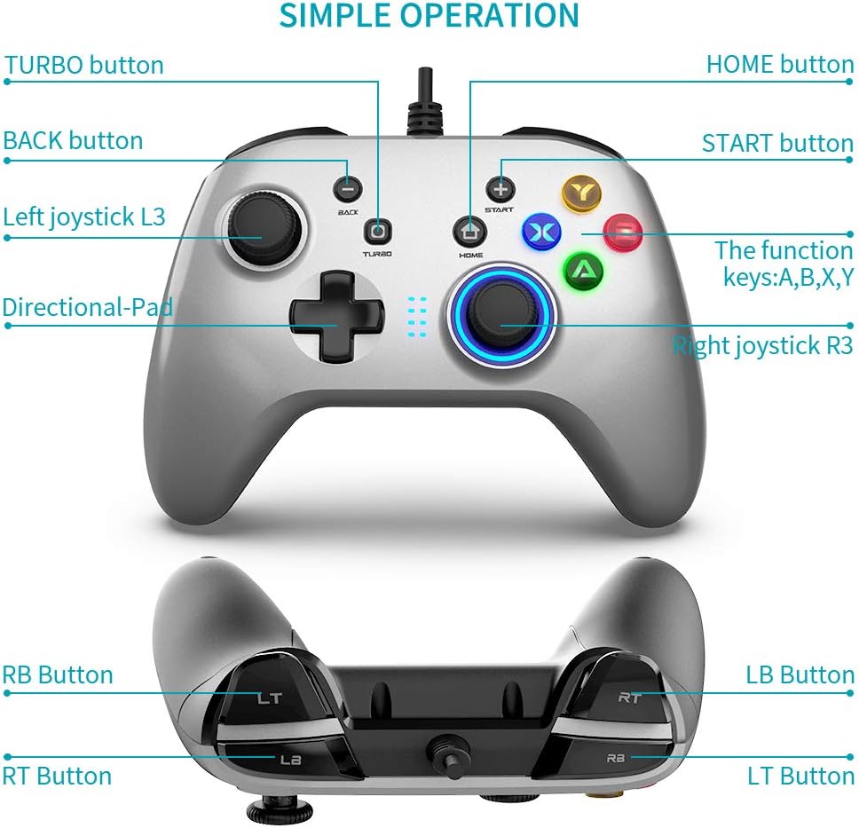 Wired Gaming Controller, Joystick Gamepad with Dual-Vibration PC Game Controller Compatible with PS3, Switch, Windows 10/8/7 PC, Laptop, TV Box, Android Mobile Phones, 6.5 ft USB Cable, Silver Color: Computers & Accessories