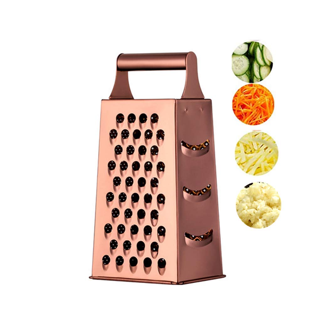 Cheese Grater Vegetable Slicer Stainless Steel with 4 Sides, 9.2 Inches Height Large Box Grater Best for Shredded Parmesan Cheese, Vegetables, Ginger and Fruits -Rose Gold
