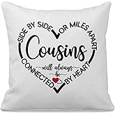 Grapehiker Side by Side Or Miles Apart Cousins Always Connected by Heart Decorative Throw Pillow Case Cover 18"18", Long Distance Relationship Birthday Gifts for Women Girls
