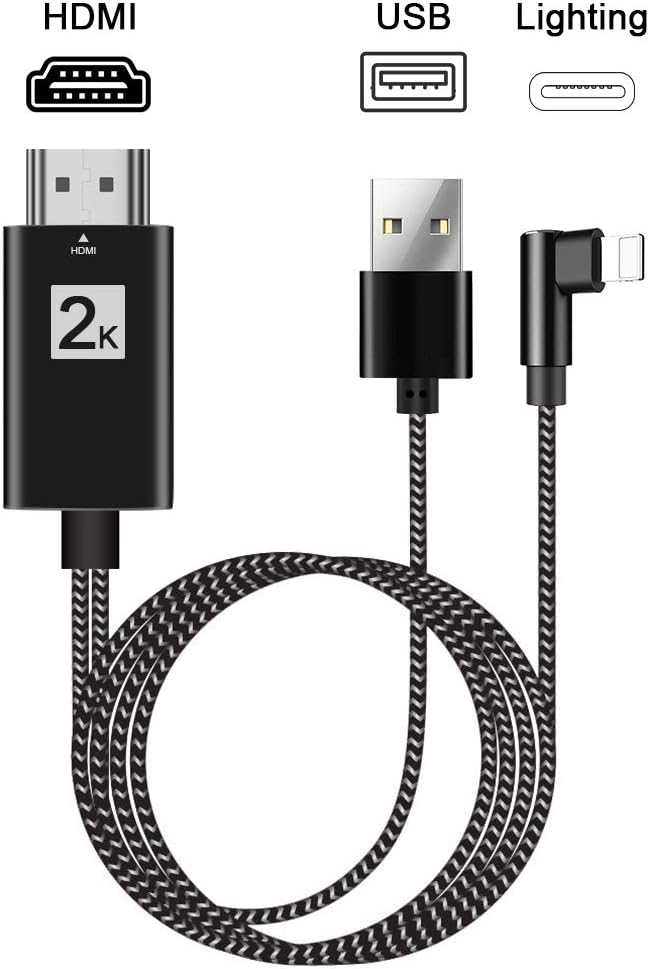 HDMI Adapter Cable iCrius 6.6ft High Speed HDMI Digital AV Adapter 1080P HDTV Cord Compatible with Phone XS X 8 7 6 Plus 5 S SE Pad Pod to TV Projector Monitor - Plug and Play (Black)