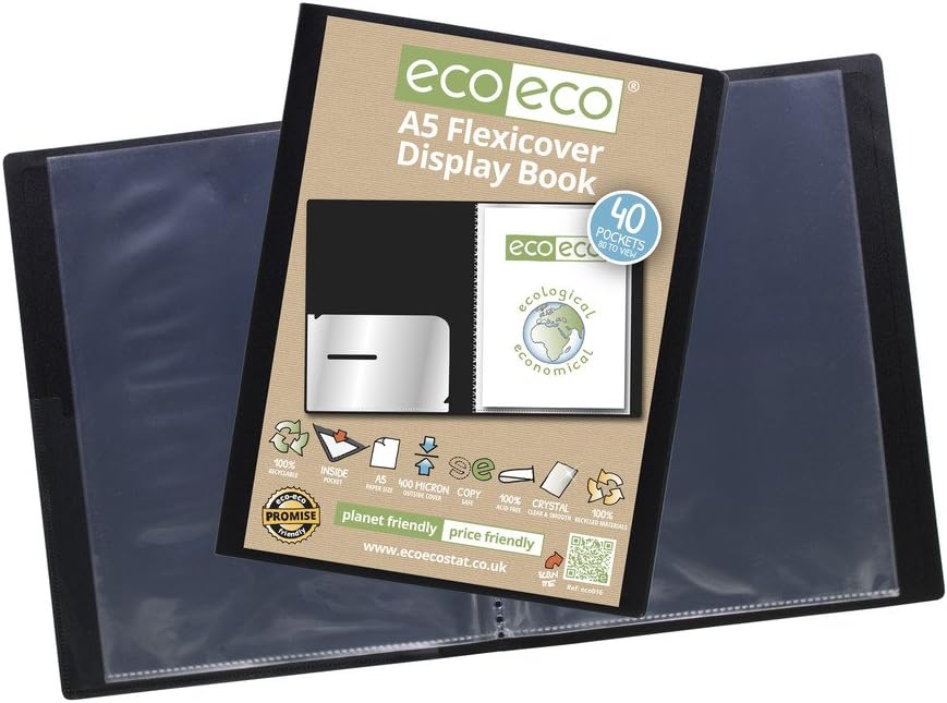 eco-eco A5 100% Recycled 40 Pocket Black Flexible Cover Portfolio Book Folder Display Book,eco016 - Image 3