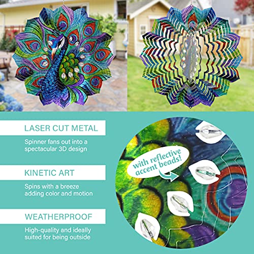 Exhart Mandala Peacock Wind Spinner, 3D Laser Cut Patterns, Wind
