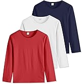 3-Pack Boys' Long Sleeve Shirts Kids Basic Long Sleeve Tees Toddlers' Crew Neck Soft Fall Tops