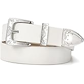 XZQTIVE Women Western Belt For Cowgirl Cowboy Suede Belt For Pants Jeans Vintage Leather Belts With Silver Carved Buckle