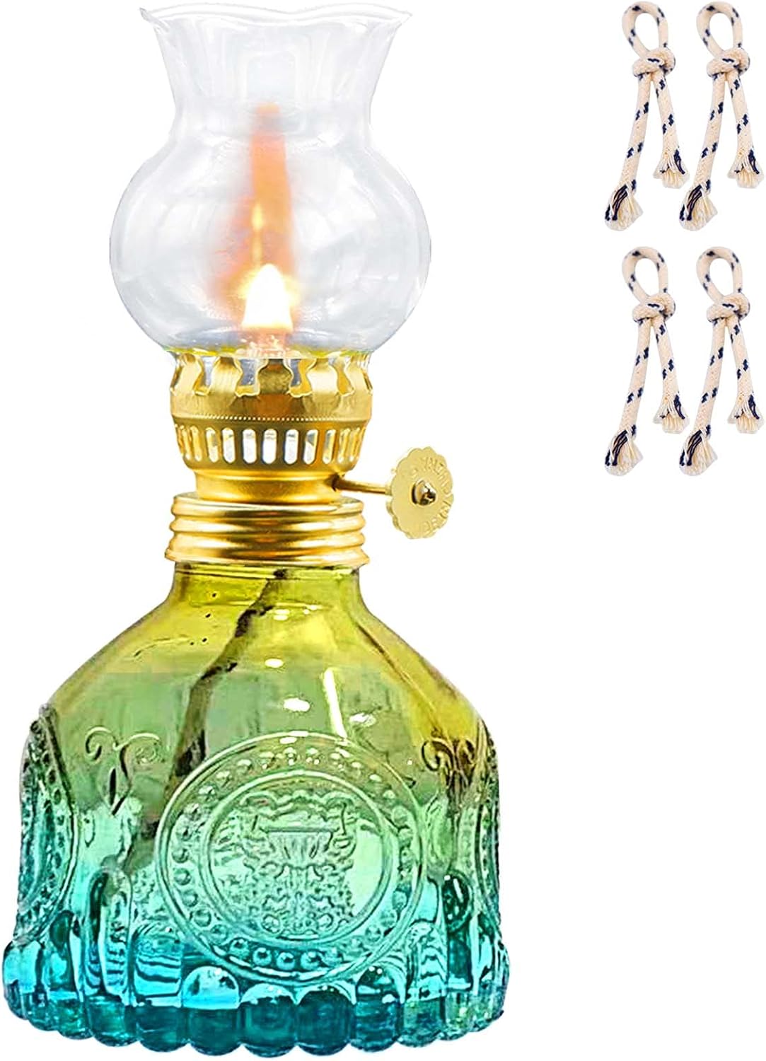 Oil Lamps & Accessories - Vintage Oil Lamp for Indoor Use,Gradient Color Glass Kerosene Lamp with 4 Wicks,Rustic Hurricane Lantern for Home Emergency,Farmhouse Decor (Blue)