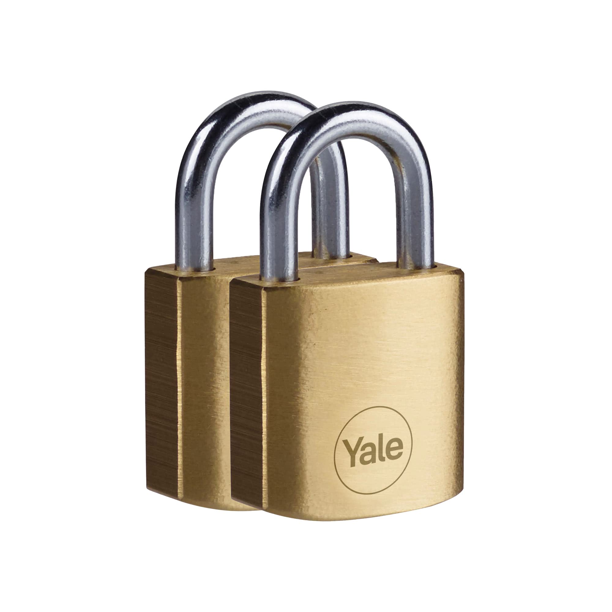 Yale - Y110B/25/113/2 Standard Security 25mm Brass Padlock, Pack of 2 - Open Steel Shackle - 3 keyed Alike Keys