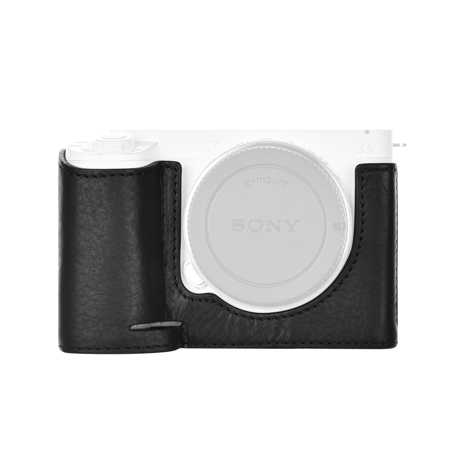 MUZIRI KINOKOO Sony ZV-E1 Case, Genuine Real Leather Half Case with Hand Grip for Sony ZV-E1/ZVE1 Camera - Protective Case with Bottom Opening Version - Black