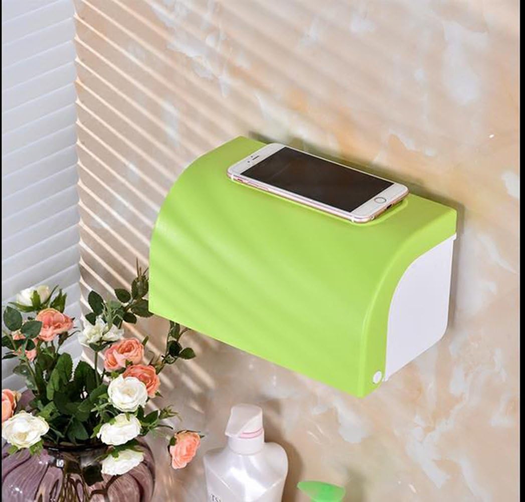 Leop Simple Decorative Suction Cup Wall Mounted Adhesive Bathroom Accessory Set Sanitary Ware Waterproof Shelf Toilet Paper Holder Box Free Standing,ABS Plastic,Green