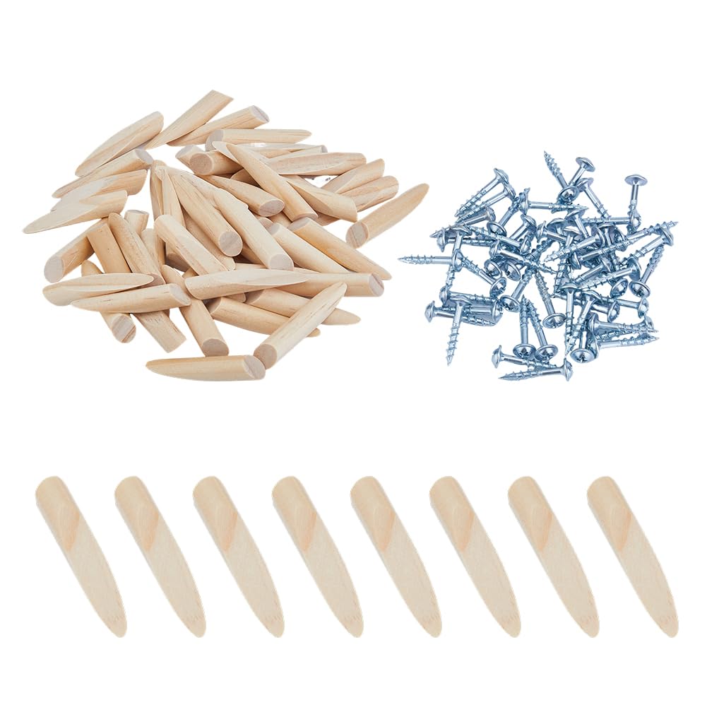 SUPERFINDINGS 50Sets Wood Pine Plugs Wood Dowels Pocket Hole Plugs with Screws Woodworking Screws Plugs Kit Hardware Plugs for Pocket Hole Jig Accessories Woodworking Tool